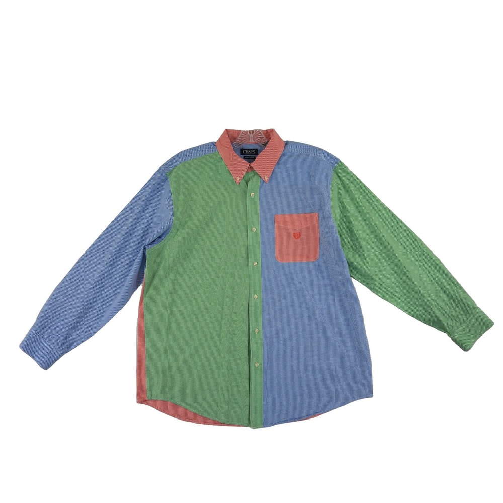 Chaps Button Down Shirt Men's Size 2XLT Colorblock Gingham Oxford Y2K Vintage